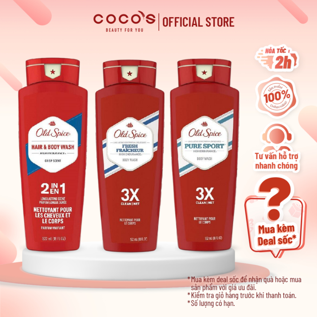 Gel Tắm Gội Old Spice nhiều mùi hương 532ml/chai