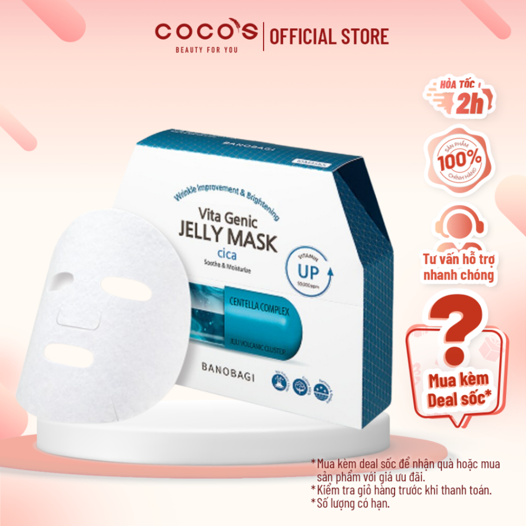 Hộp 10 Miếng Mặt Nạ Phục Hồi Da Bị Tổn Thương Và Da Mụn Banobagi Vita Jelly Mask Cica (30g x10) - [BANOBAGI XANH THẨM]