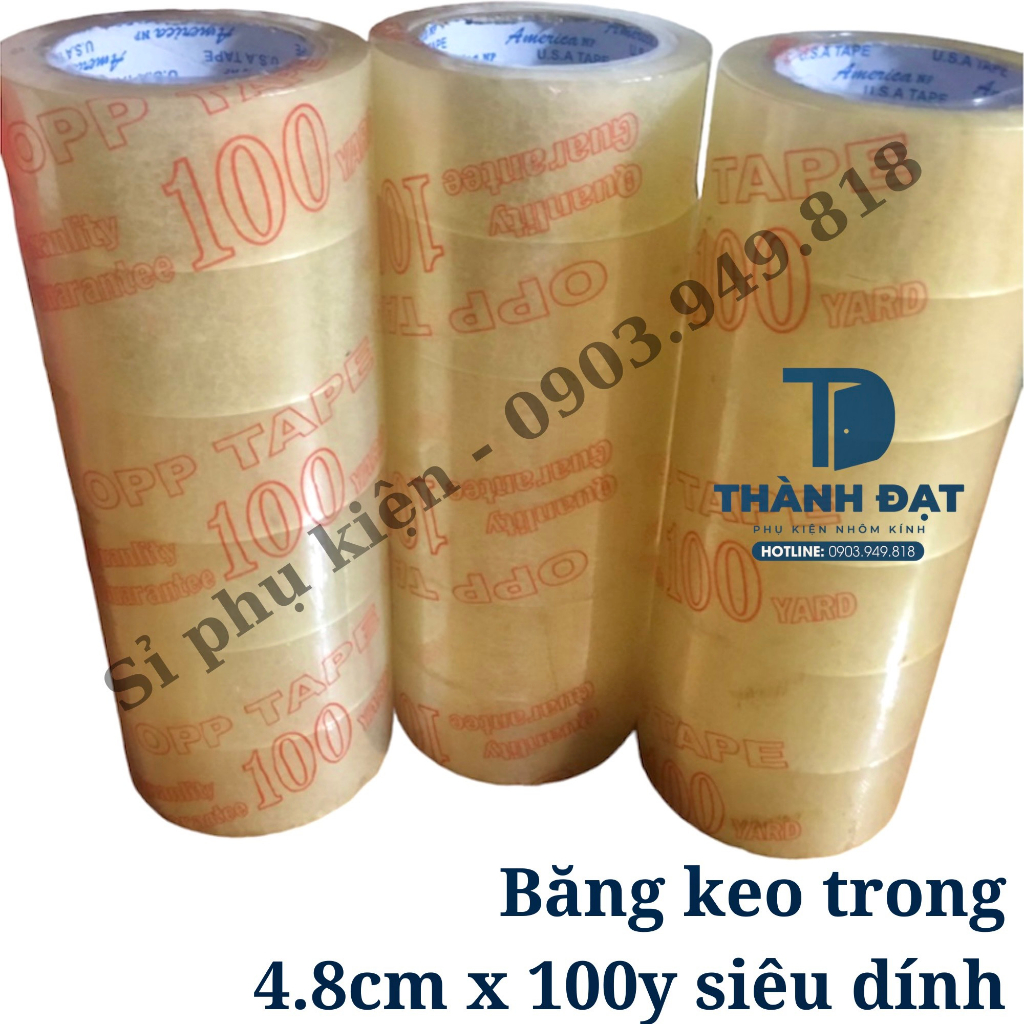 Băng keo trong 100y x 4.8cm loại siêu dính (Băng keo lõi giấy mỏng có lợi cho khách hàng)