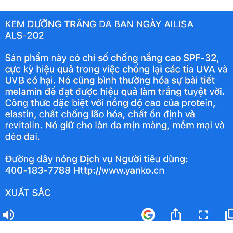 Ailisa ngày đêm làm trắng da, mờ thâm nám