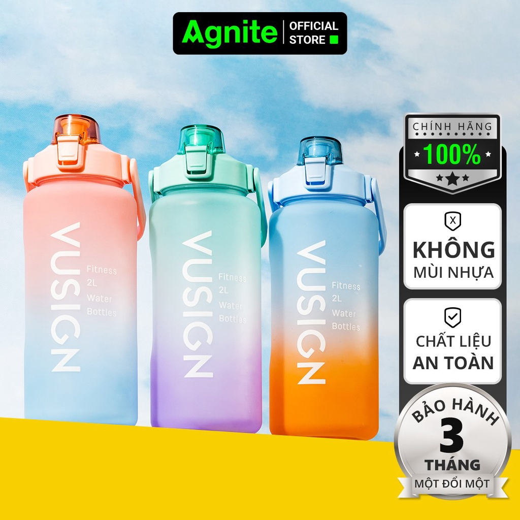 Bình nước KHỔNG LỒ, bình đựng nước 2L chính hãng AGNITE, có giấy kiểm định chất lượng nhựa - nhiều màu sắc bắt mắt