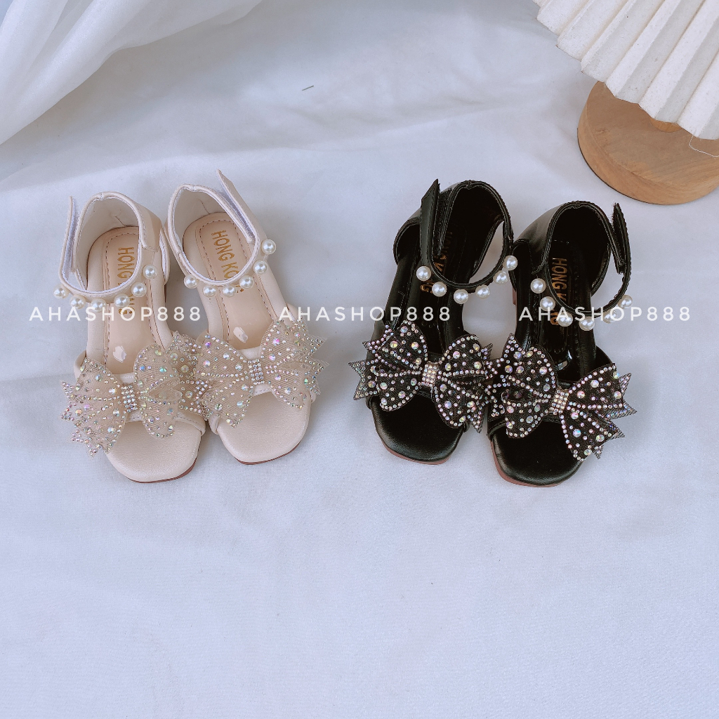 Dép Sandal Dép Quai Hậu Nơ Cánh Tiên Kim Sa Quai Ngọc Êm Chân Cho Bé Gái 2-7 Tuổi K070