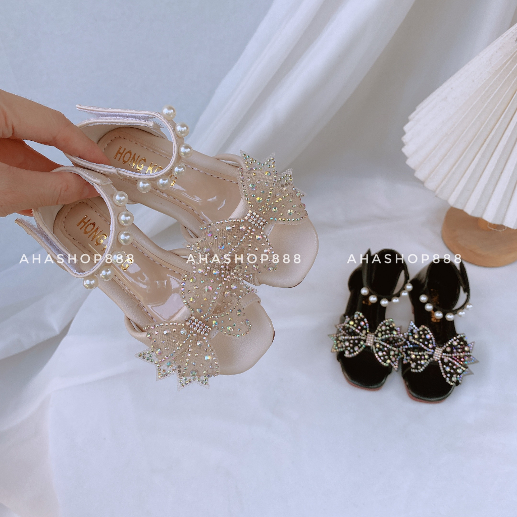 Dép Sandal Dép Quai Hậu Nơ Cánh Tiên Kim Sa Quai Ngọc Êm Chân Cho Bé Gái 2-7 Tuổi K070