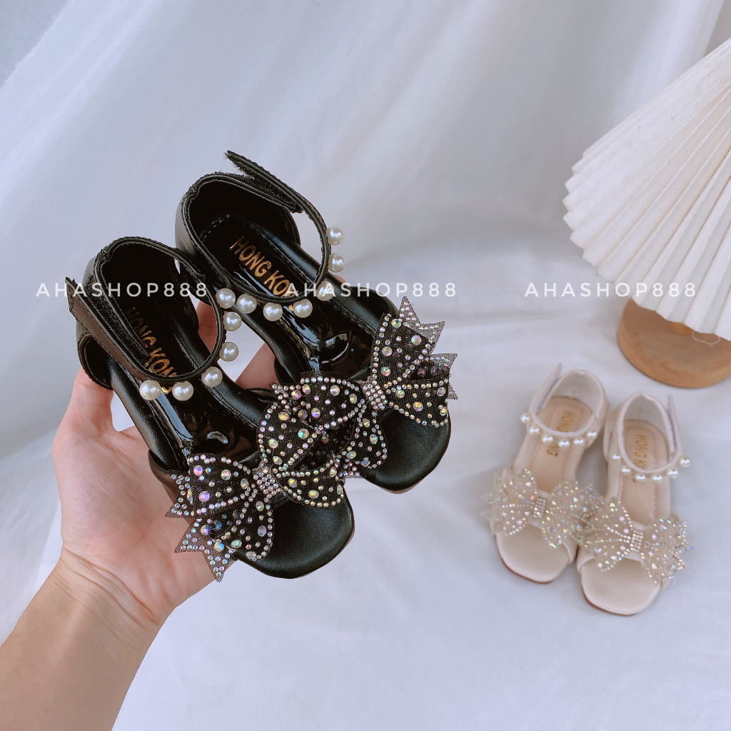 Dép Sandal Dép Quai Hậu Nơ Cánh Tiên Kim Sa Quai Ngọc Êm Chân Cho Bé Gái 2-7 Tuổi K070
