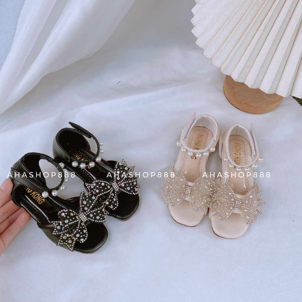 Dép Sandal Dép Quai Hậu Nơ Cánh Tiên Kim Sa Quai Ngọc Êm Chân Cho Bé Gái 2-7 Tuổi K070