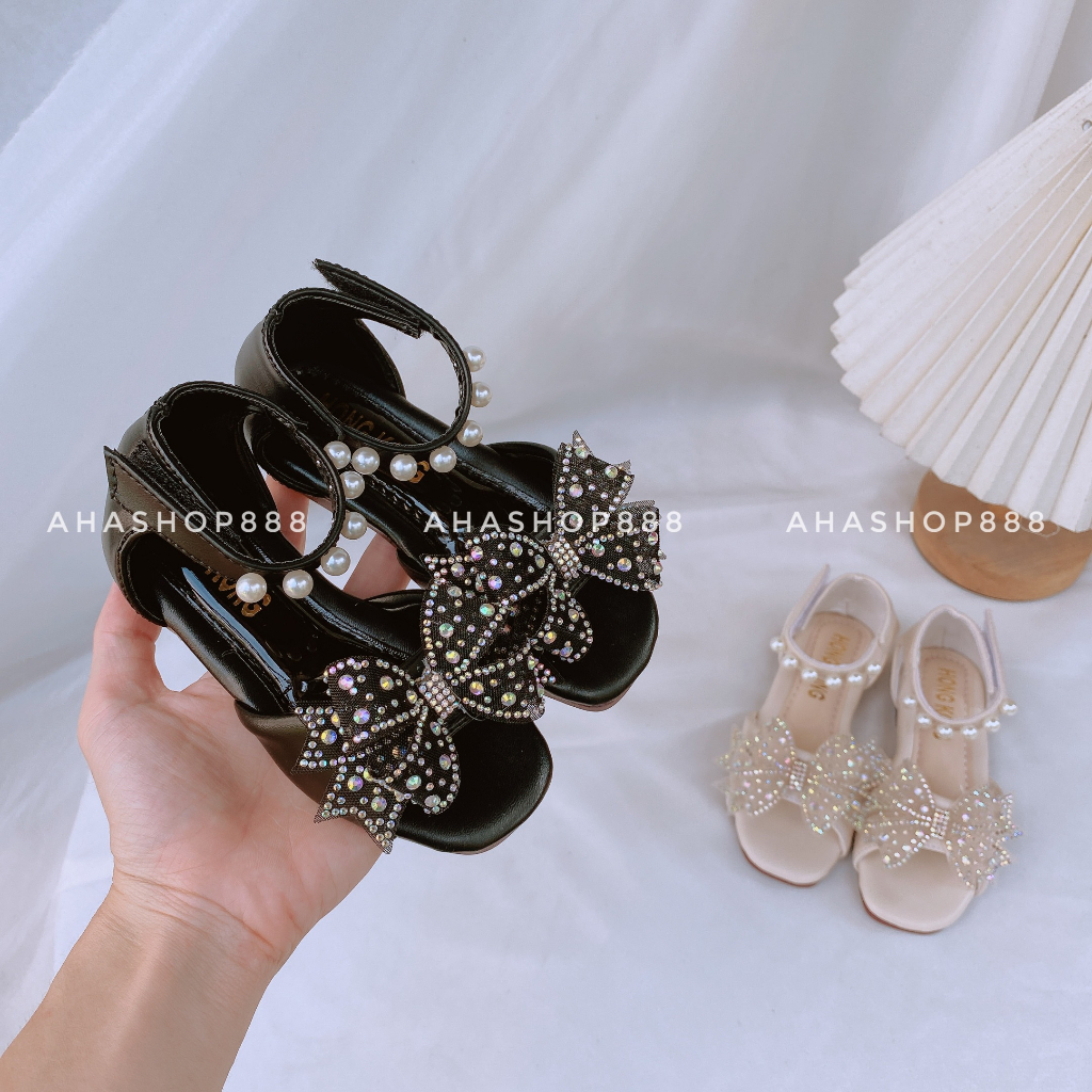 Dép Sandal Dép Quai Hậu Nơ Cánh Tiên Kim Sa Quai Ngọc Êm Chân Cho Bé Gái 2-7 Tuổi K070