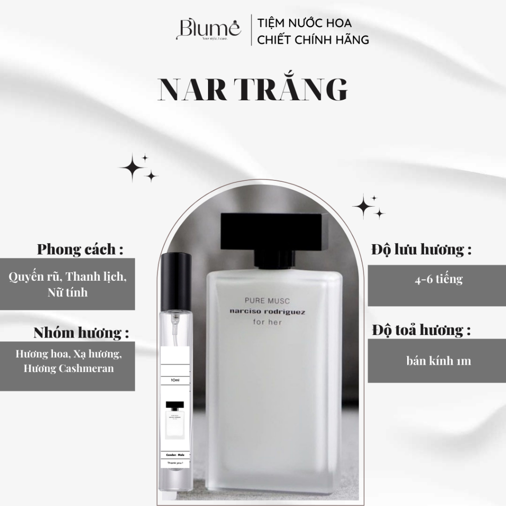 Nước hoa NỮ NARCISO PURE MUSC (TRẮNG) mùi cá tính - Blume Tiệm Nước Hoa