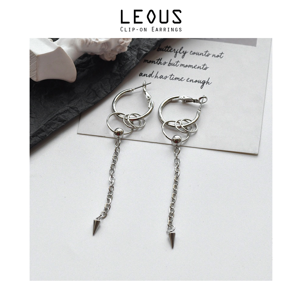 Khuyên tai kẹp không bấm lỗ chốt cố định dáng còng K377 bằng hợp kim mạ bạc hình khối tròn dáng dài Leous