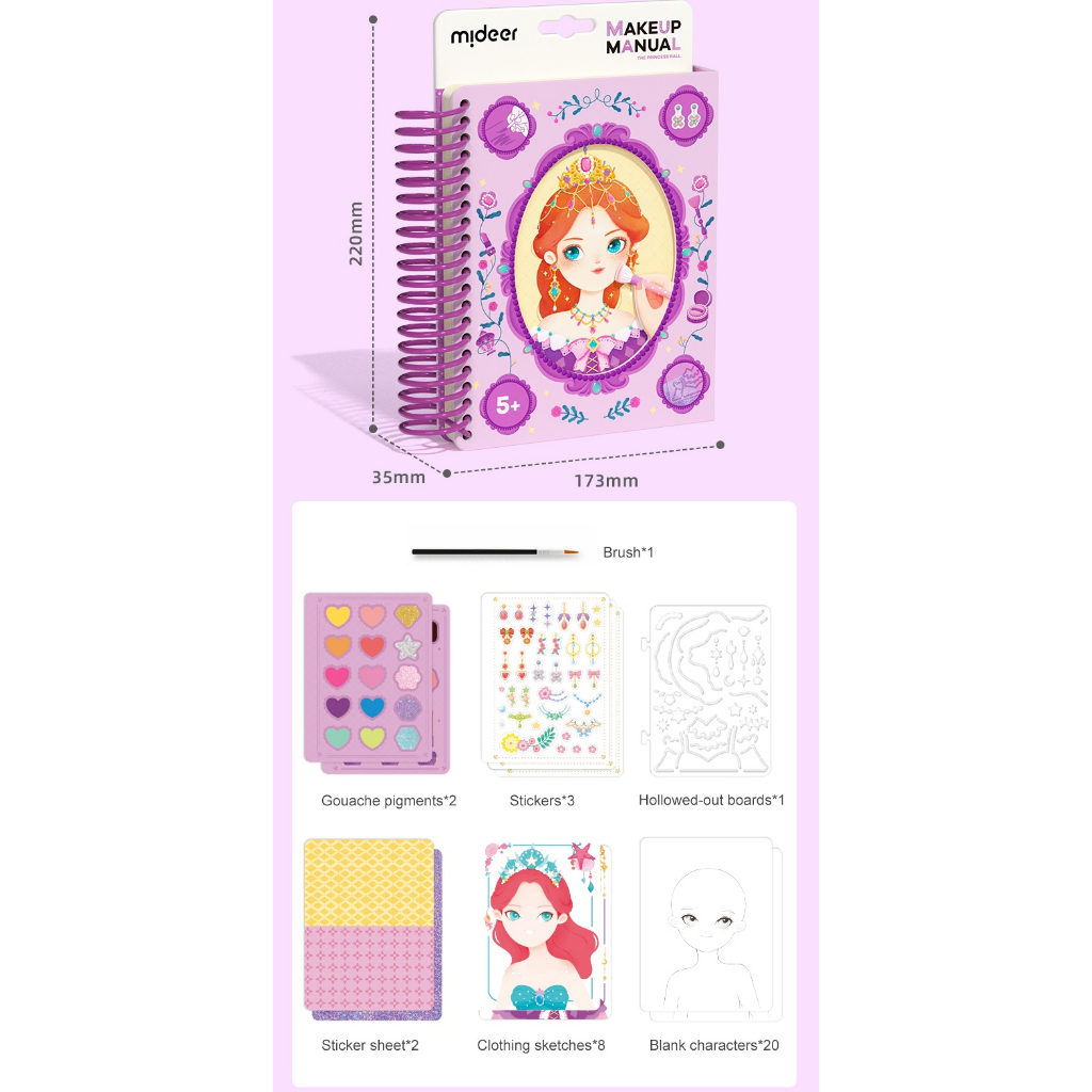 Đồ chơi Sổ Tay Trang Điểm và Tô Màu Nước Công Chúa - Mideer Makeup Manual - Dành cho bé từ 5 tuổi
