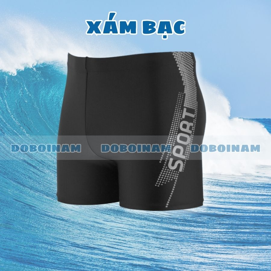 Quần bơi nam short sport vải dày co giãn 4 chiều màu xám bạc size L đến 5XL
