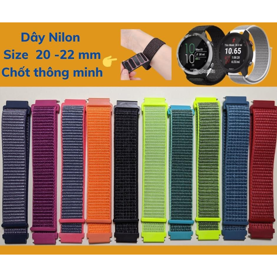 Dây nylon size 20mm,22mm cho đồng hồ Garmin, samsung, Huawei, Amazfit.... dây nilon dùng chốt thông minh dễ tháo lắp