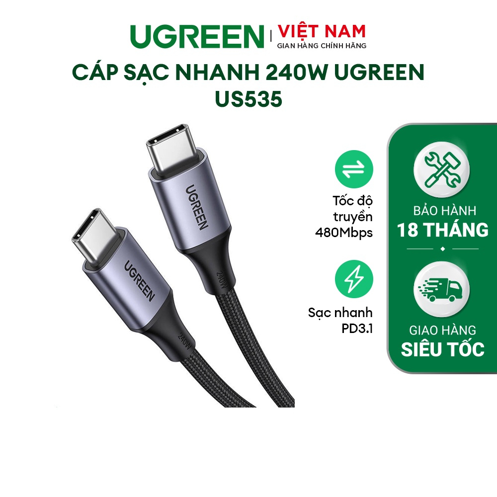 Cáp Sạc Nhanh 240W UGREEN US535 | Type C to type C PD3.1 48V 5A|Truyền Dữ Liệu 480Mbps| Bảo Hành18 Tháng 1 Đổi 1| 90440.