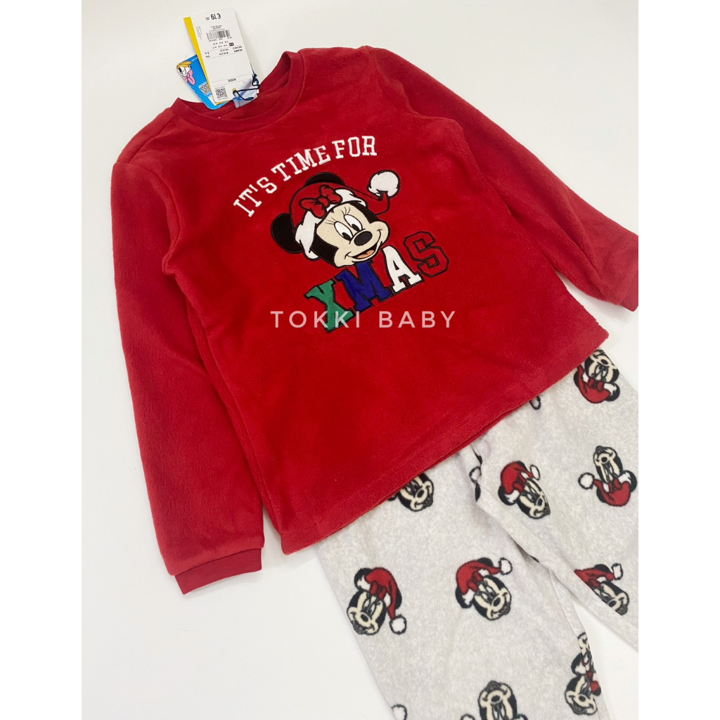 Bộ nỉ bông mỏng Xmas dư xịn hình Mickey cho bé BOV001
