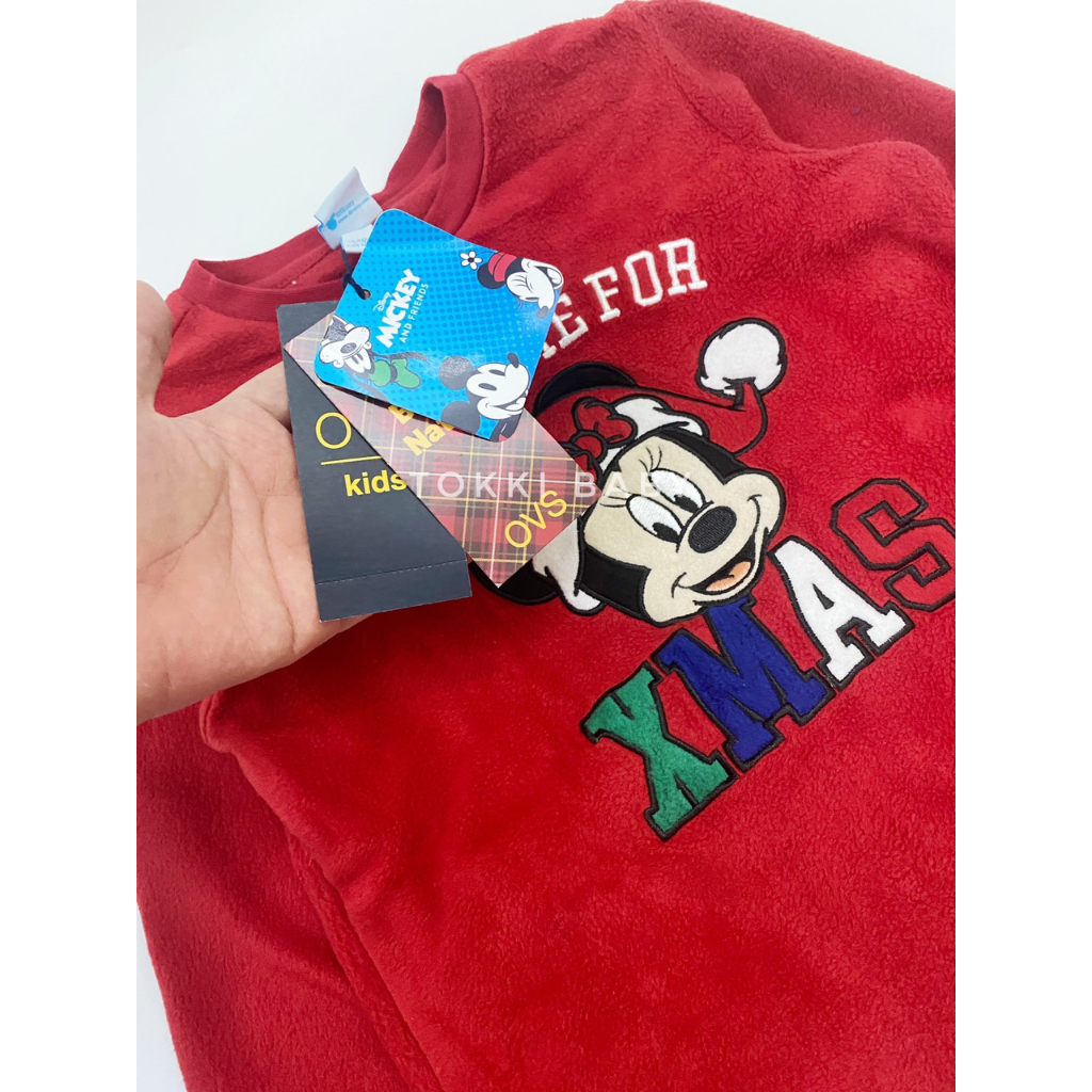 Bộ nỉ bông mỏng Xmas dư xịn hình Mickey cho bé BOV001