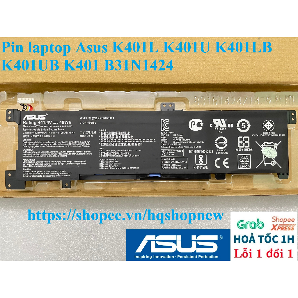 ⚡️ Pin laptop Asus K401L K401U K401LB K401UB K401 B31N1424