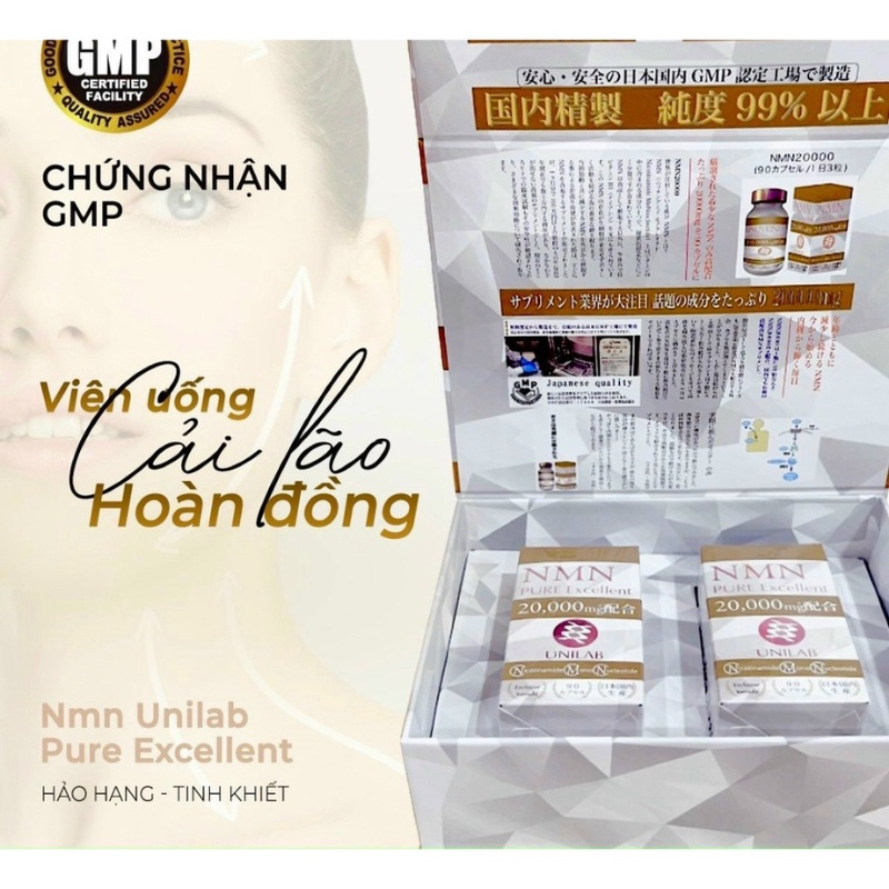 Viên uống NMN 20000 Unilab Pure Excellent hỗ trợ sức khoẻ Set 2 lọ x 90 viên