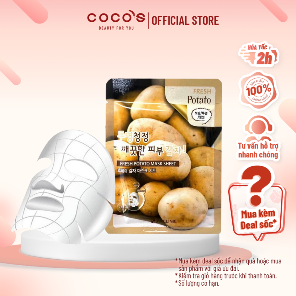 Mặt Nạ Chiết Xuất Khoai Tây 3W Clinic Fresh Potato Mask Sheet 23ml