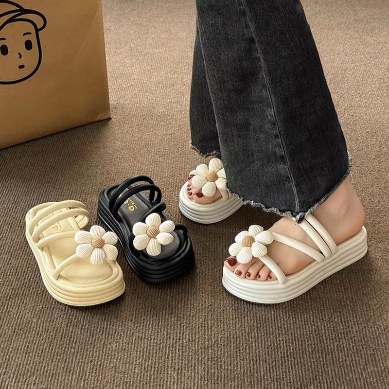 [ Rẻ vô đối ]  Dép sục độn đế 3cm đính hoa xinh tươi