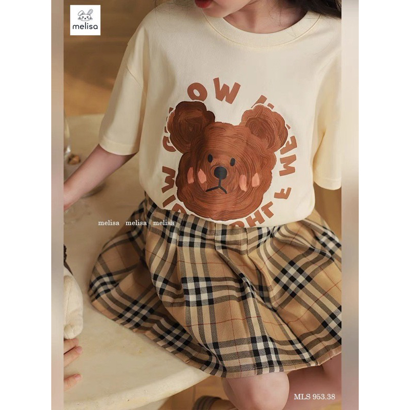 Set váy BBR cao cấp cho bé. Set váy gấu nâu cotton 4 chiều kèm chân váy BBR sang xịn bé gái 12-40kg Melisa