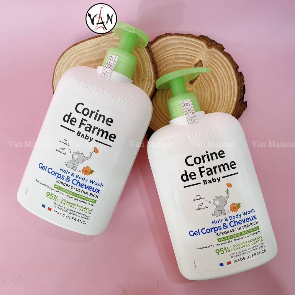 Gel gội và tắm corine de farme dành cho bé da nhạy cảm kể cả bé sơ sinh 500ml