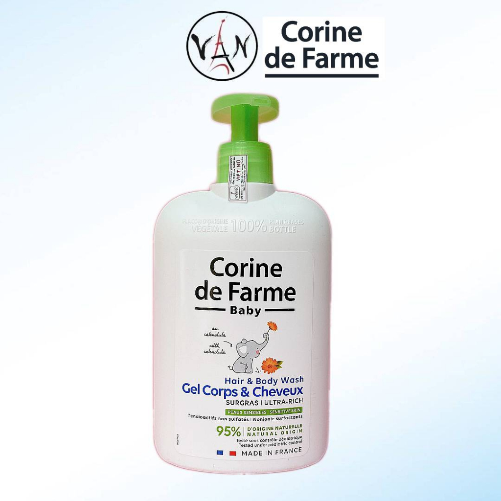 Gel gội và tắm corine de farme dành cho bé da nhạy cảm kể cả bé sơ sinh 500ml