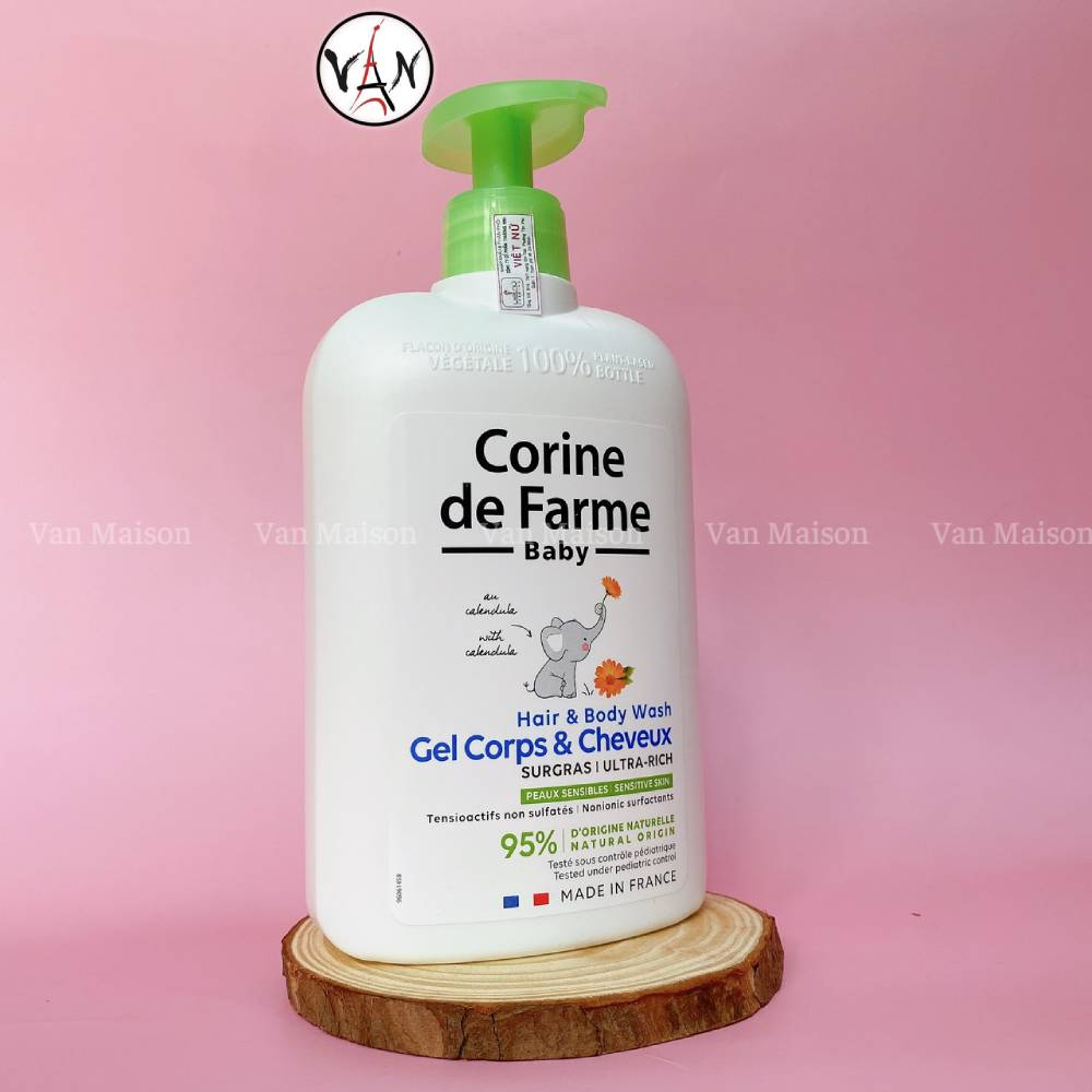 Gel gội và tắm corine de farme dành cho bé da nhạy cảm kể cả bé sơ sinh 500ml