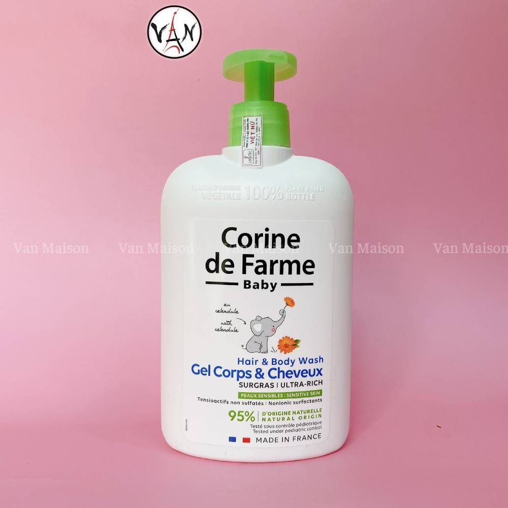 Gel gội và tắm corine de farme dành cho bé da nhạy cảm kể cả bé sơ sinh 500ml