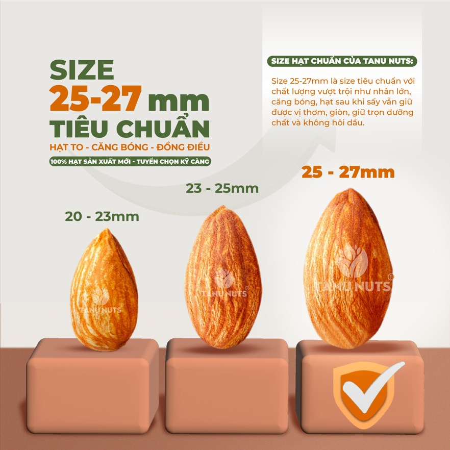 Hạt hạnh nhân sấy chín TANU NUTS ngũ cốc dinh dưỡng cho bà bầu, người ăn kiêng, giảm cân