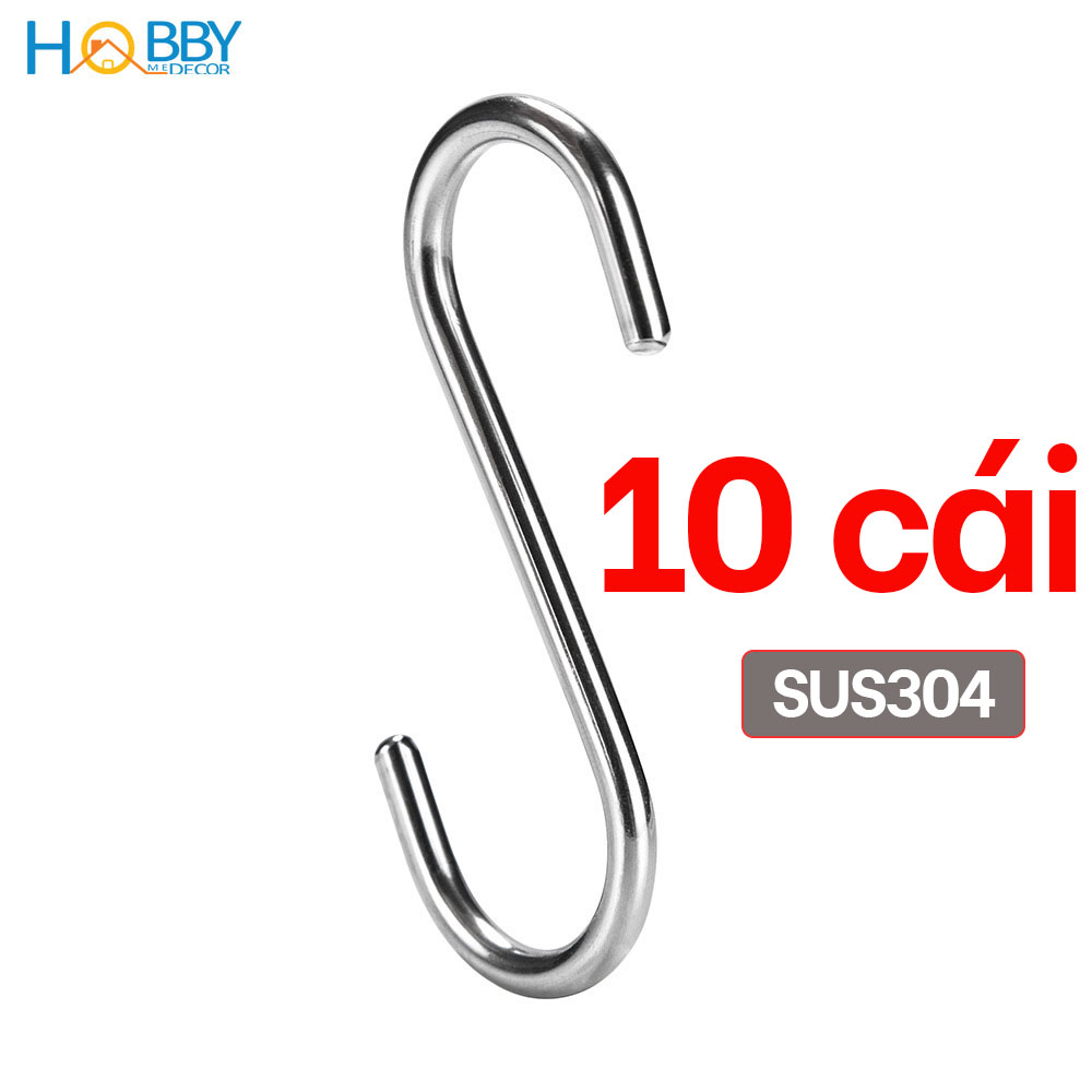 Bộ 10 móc treo đồ chữ S inox 304 Hobby home decor MTS-10 không rỉ sét loại dày 4mm