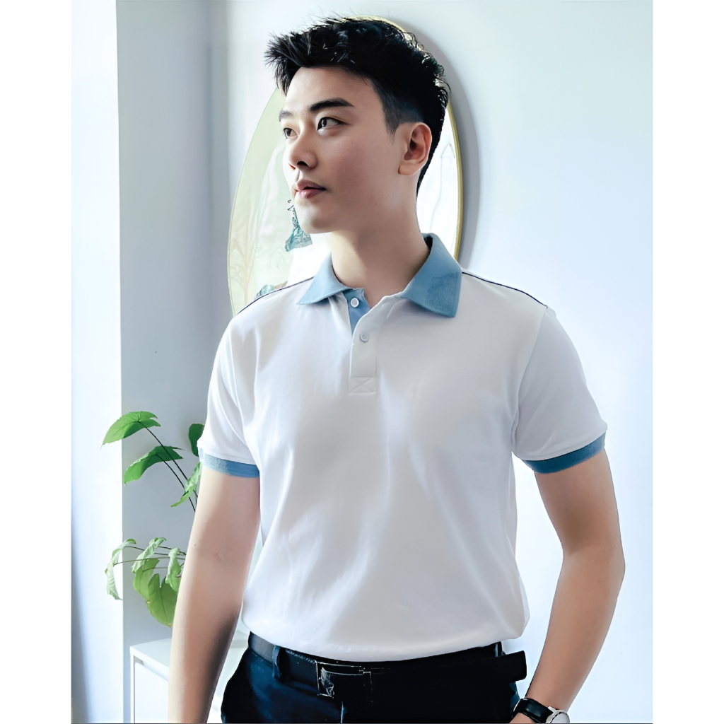 Áo thun nam Polo Pique Cotton USA PHỐI VIỀN thấm hút tối đa No.214