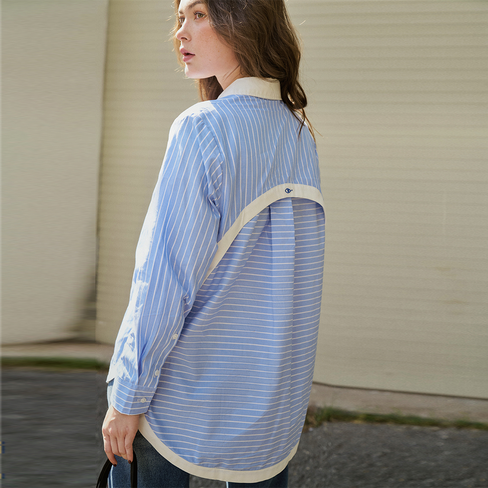 TheBlueTshirt-Áo sơ mi oversize nữ màu xanh biển-MODERN ARC OVERSIZED SHIRT - CCR BLUE STRIPE