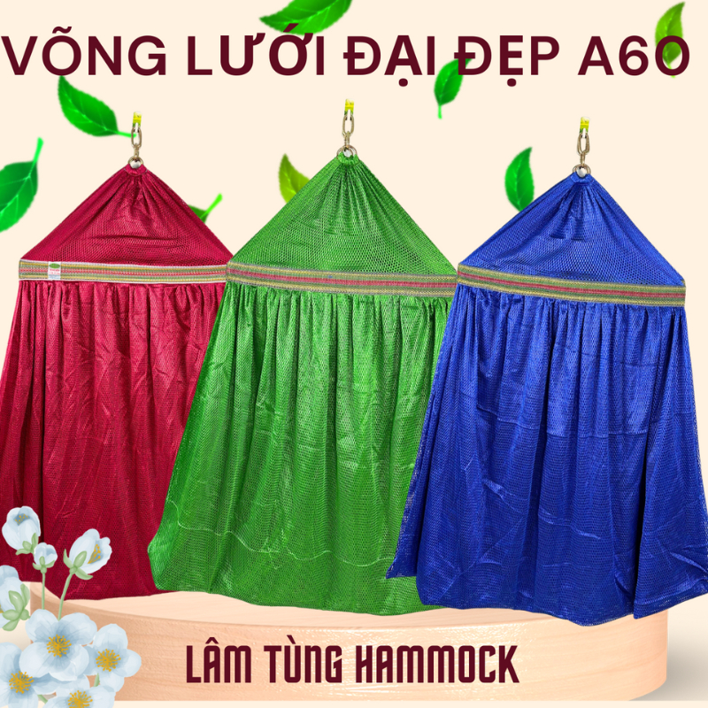 [ CAO CẤP] Võng lưới cán thép 60cm, Khổ lưới võng cực lớn, an toàn cho trẻ nhỏ, khoen to dày(Không bao gồm khung võng)