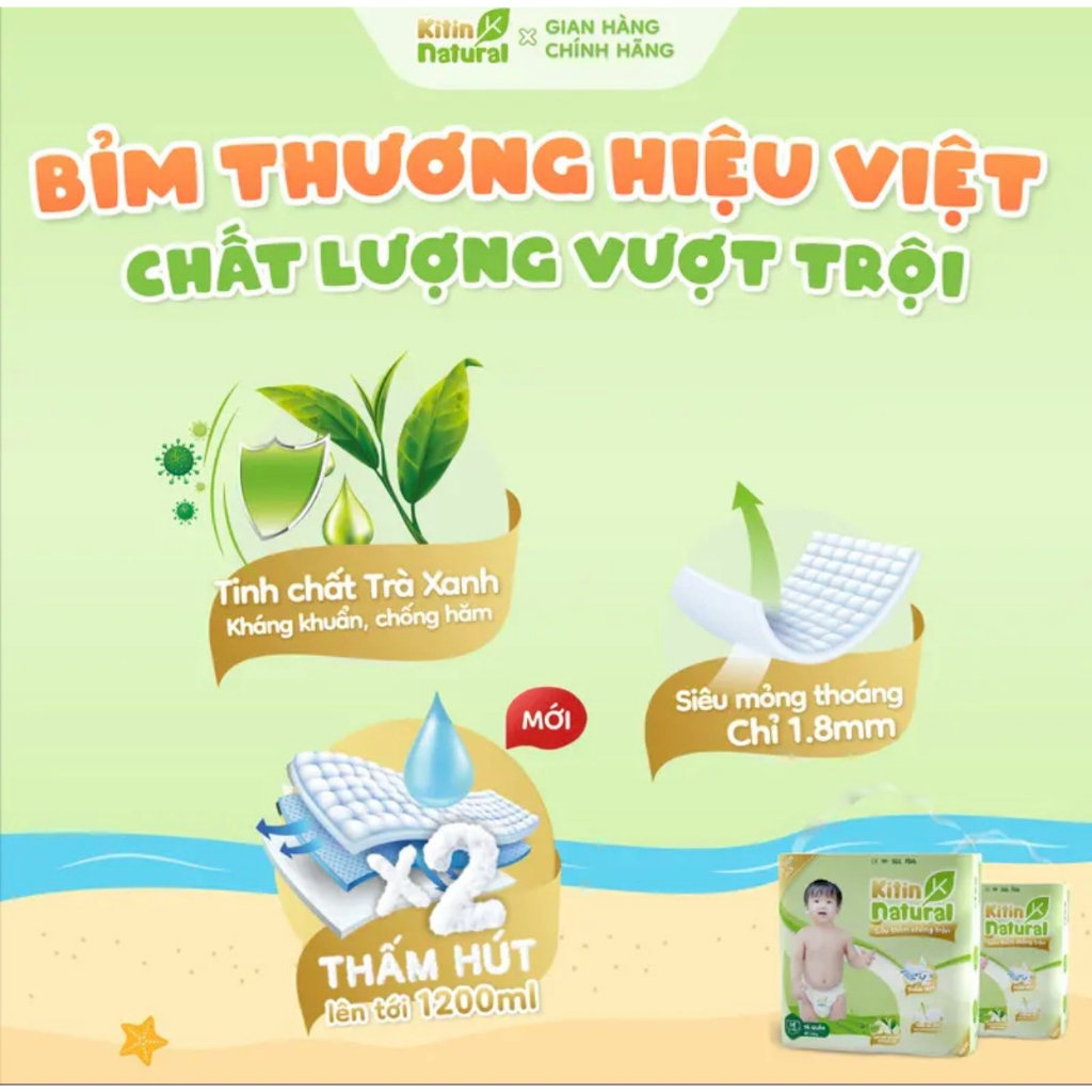 Tã/Bỉm quần/dán Kitin Natural  S50,M44,L40,XL38,XXL36,XXXL34