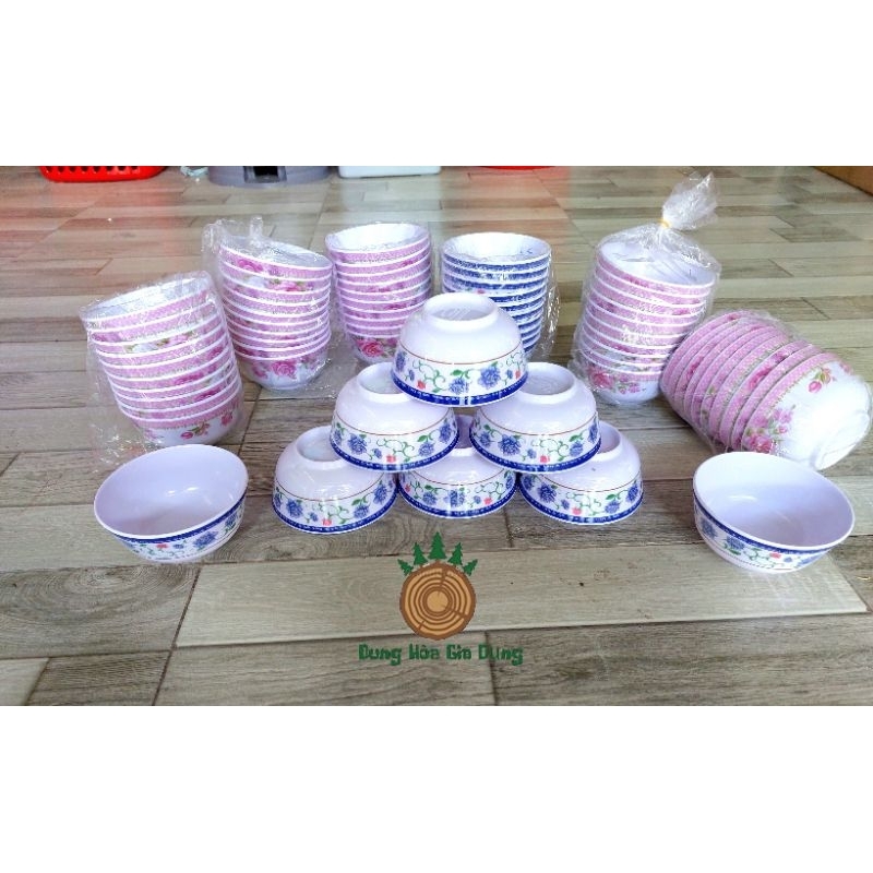 Bộ 10 chén cơm peca chén nhựa melamine hoa văn