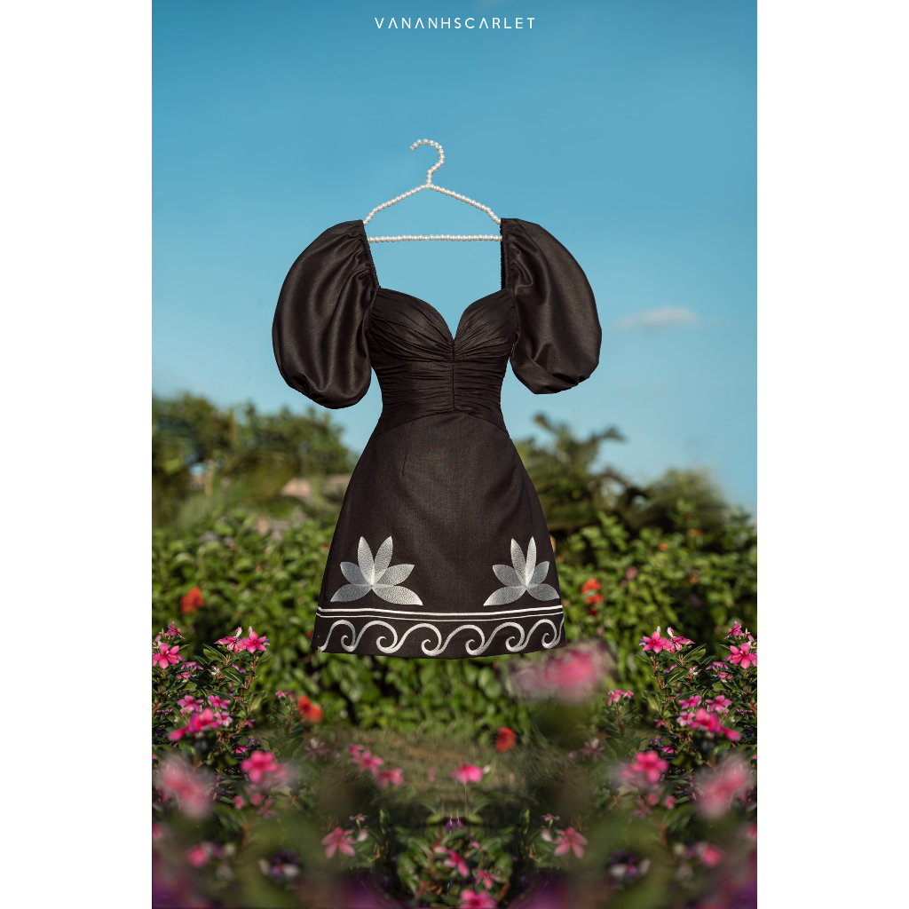 Đầm nữ VANANHSCARLET tay bồng chân A thuê hoa V073S22