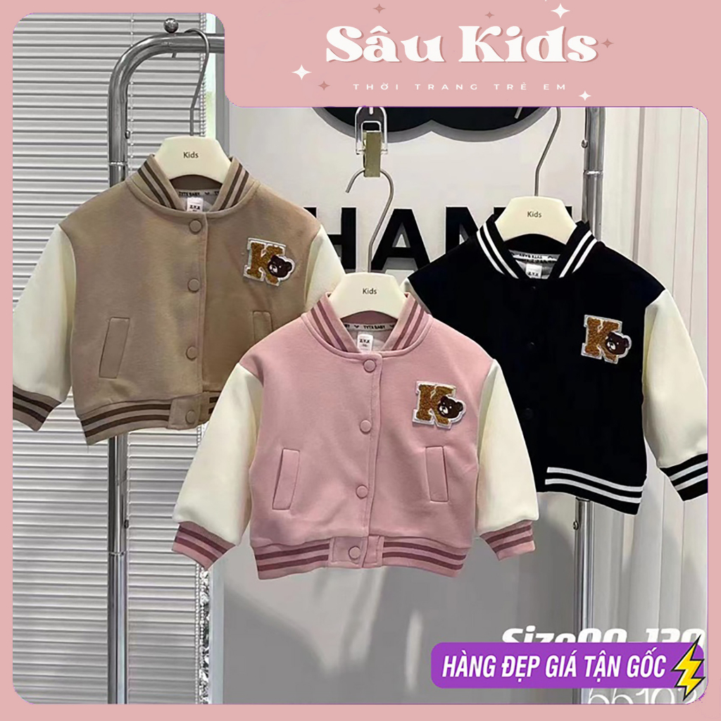 Áo khoác nỉ bomber cho bé trai bé gái hàng cao cấp size (từ 9-20kg)
