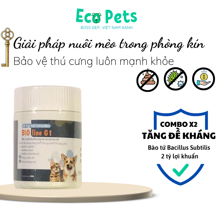 Combo 2 men vi sinh BIOLINE G1 ECOPETS cho chó mèo tăng đề kháng gây thèm ăn hỗ trợ đường ruột khoẻ - 50gr