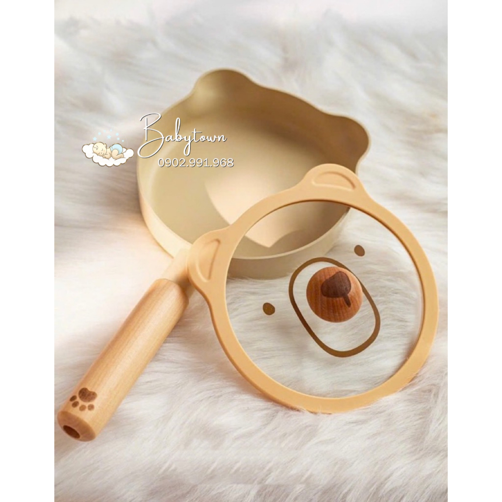 Bộ Nồi Chảo Cho Bé Ăn Dặm, Nồi Chảo Nấu Quấy Fashion Mèo Cao Cấp, Men Đá Chống Dính, Kèm Xửng Hấp