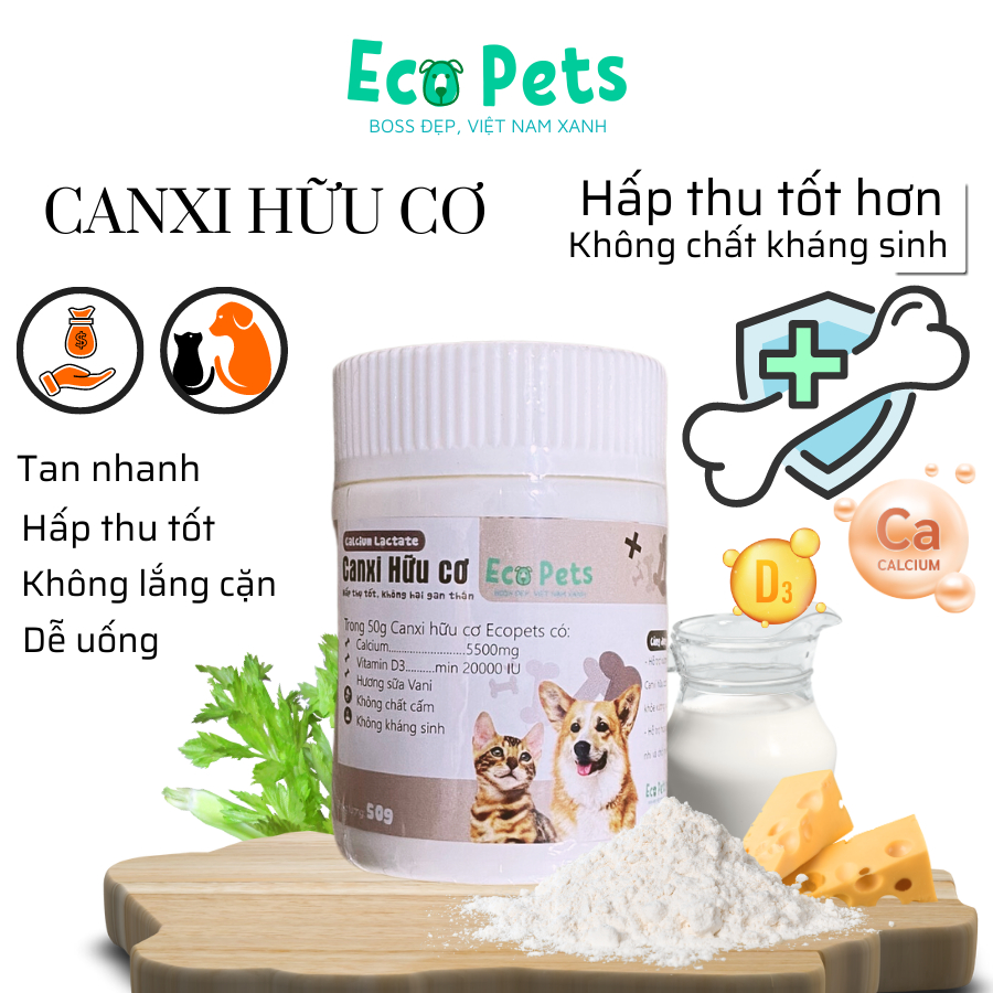Bột canxi ECOPETS bổ sung canxi cho chó mèo hỗ trợ chắc xương canxi hữu cơ bổ sung canxi cho mèo bầu - 50gr