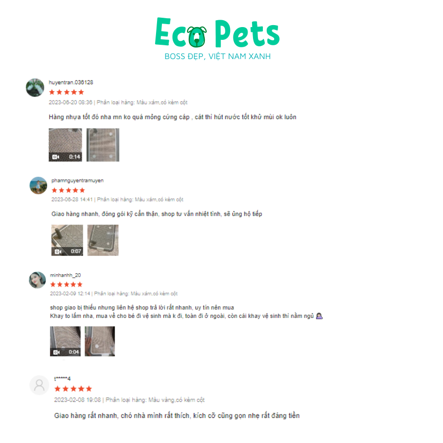 Khay vệ sinh cho chó ECOPETS có cọc thiết kế phù hợp cho chó size lớn dành cho chó dưới 9kg - size 52x42x15cm