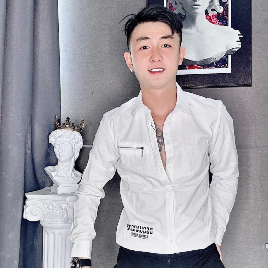 Áo sơ mi nam dài tay vải dày mịn in họa tiết kết hơp túi khóa kéo phong cách