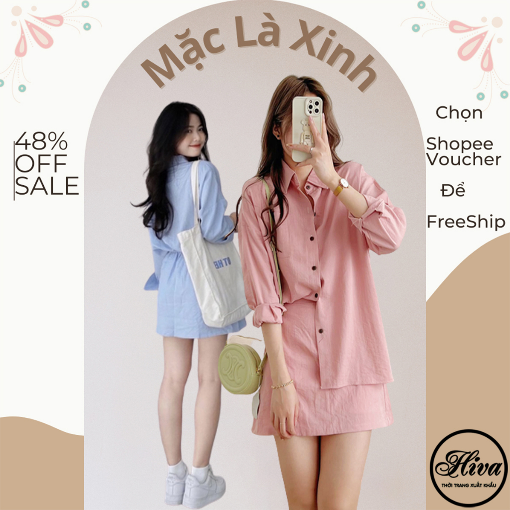 ÁO SƠ MI ĐŨI VÀ CHÂN VÁY CÓ LÓT , SET ĐỒ NỮ (ảnh thật)
