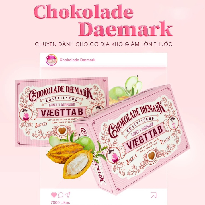 Kẹo Giảm Cân, Socola giảm cân Đan Mạch - Chokolade Veagtab 1 Gói 20 Viên, 1 Hộp 40 Viên