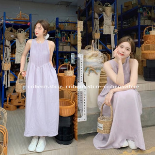 [Ảnh Thật] Váy Sát Nách Dáng Dài Màu Tím Pastel Đi Biển Hàn Quốc Cho Nữ