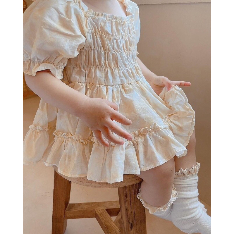 Body suit cài đũng tùng xoè giả váy xinh yêu cho bé nhập khẩu Hàn Quốc marron