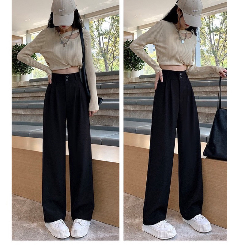 Quần Ống rộng Nữ Cạp Cao Belle`s Clothes 2 Cúc Có Nhê Chất Gol Nhật nhập khẩu đanh mịn , rủ phong cách Hàn Quốc