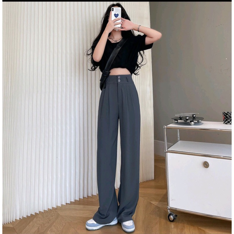 Quần Ống rộng Nữ Cạp Cao Belle`s Clothes 2 Cúc Có Nhê Chất Gol Nhật nhập khẩu đanh mịn , rủ phong cách Hàn Quốc