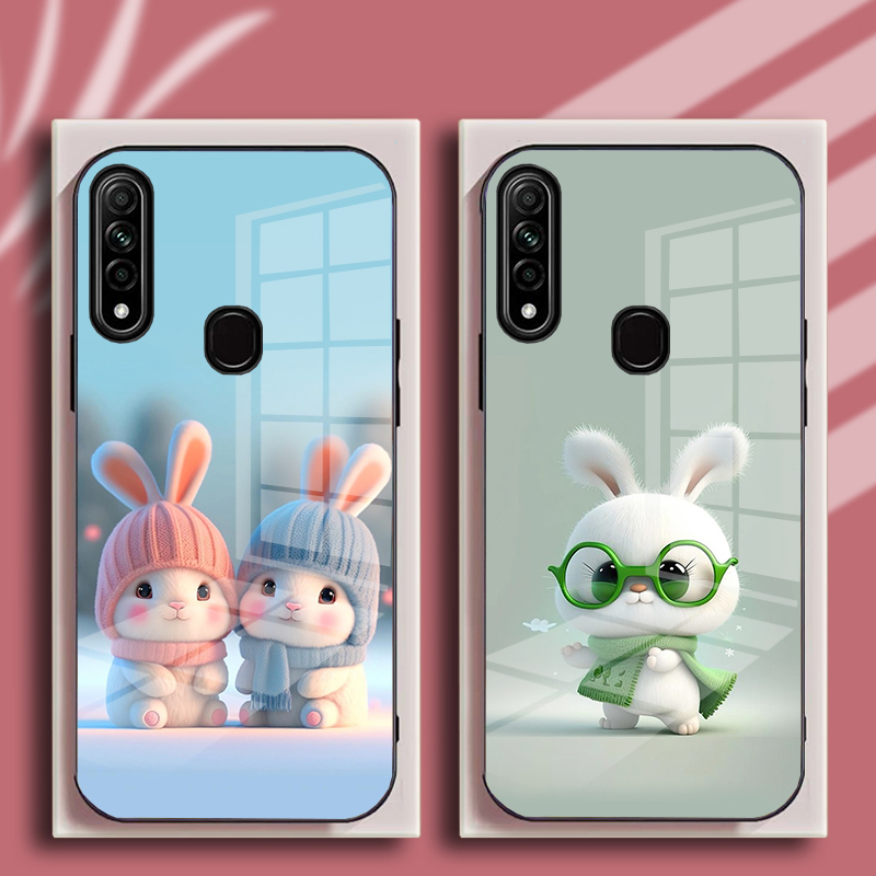 Ốp Lưng OPPO A31 Mặt Kính Hình Thỏ CuTe Ngộ Nghĩnh, Phiên Bản Mới