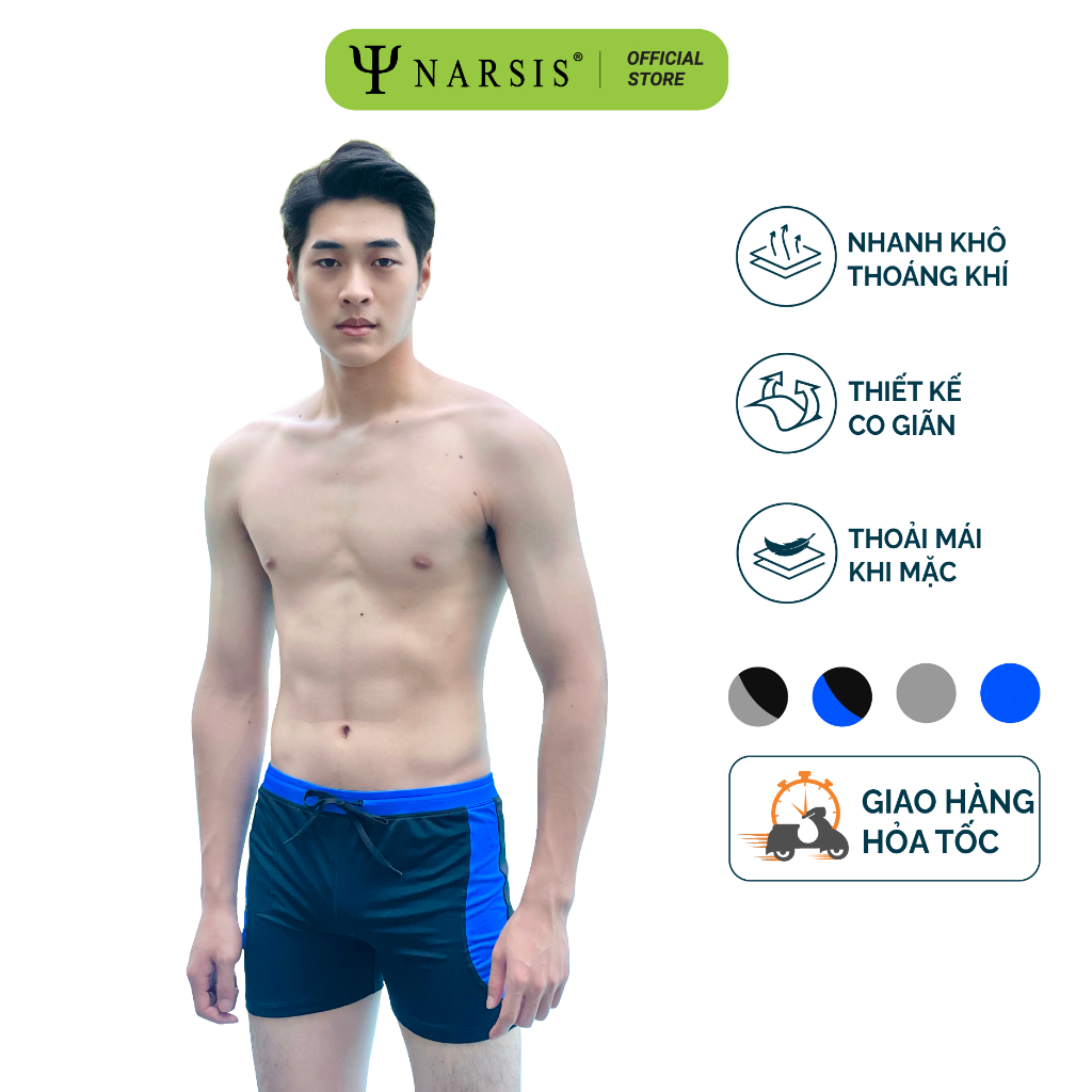 Quần bơi nam cao cấp Narsis Q23005 có lớp lót kháng khuẩn và túi khóa khóa kéo đựng đồ co giãn 4 chiều thoải mái