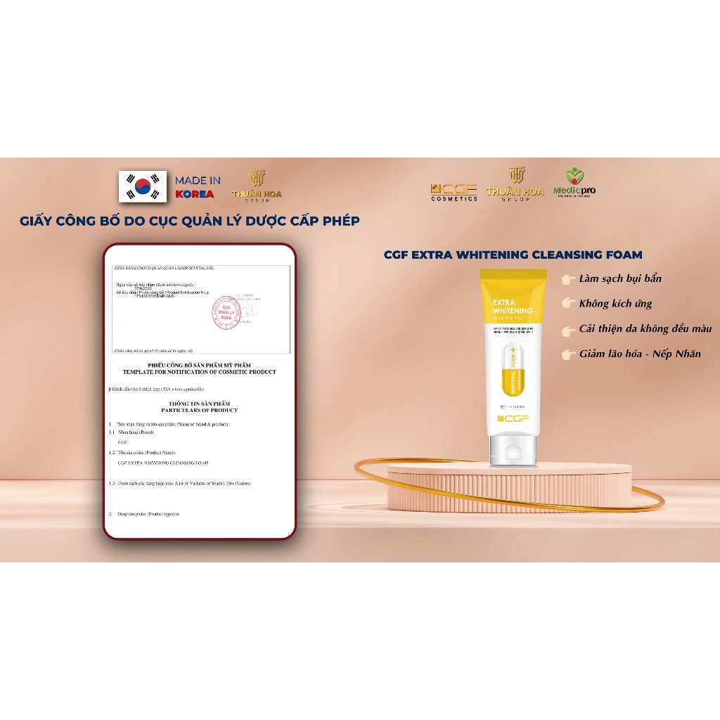 SỮA RỬA MẶT SÁNG DA CGF EXTRA WHITENING CLEANSING FOAM